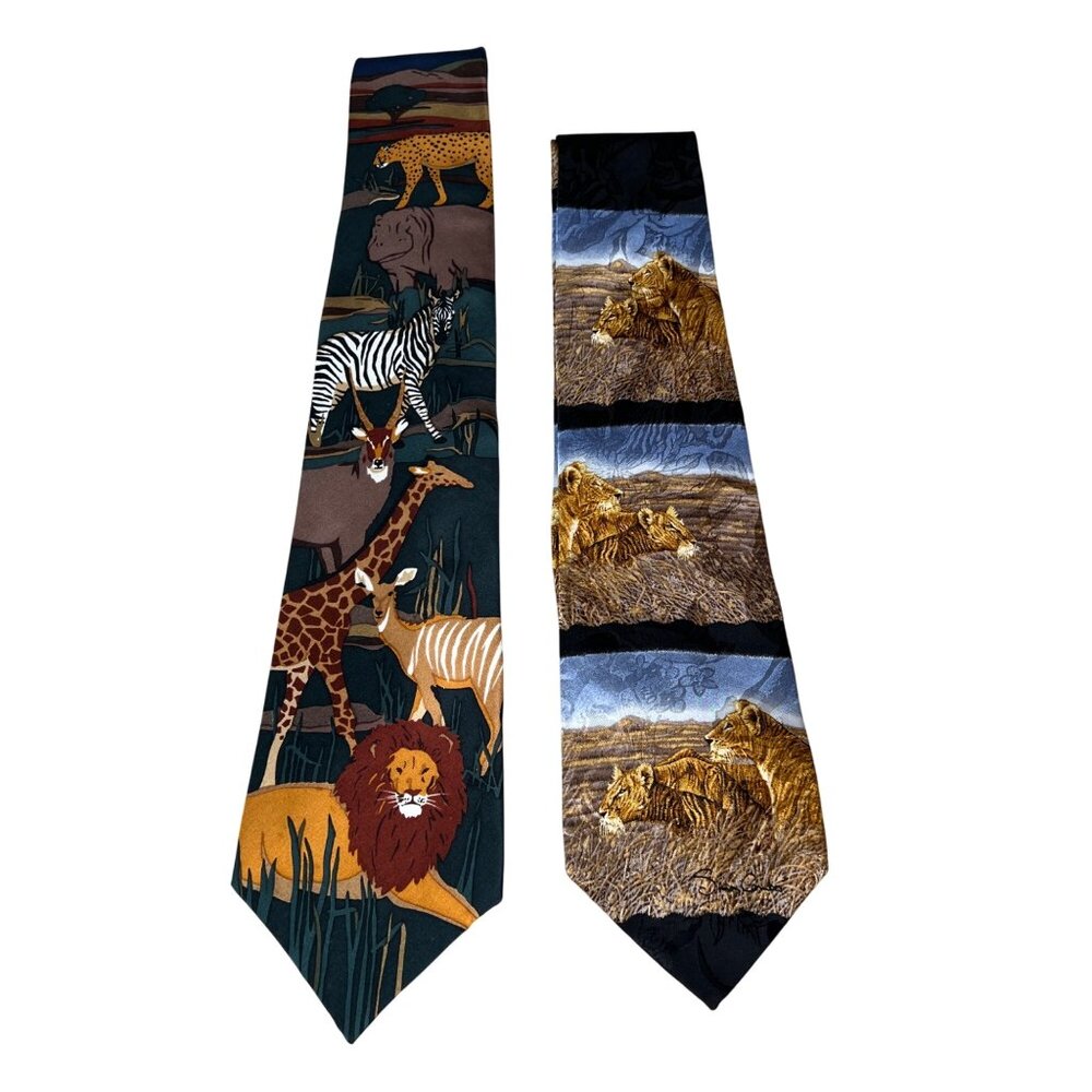 VTG Wildlife Ties Set of 2 Safari Animals & Lions By WWF & Endangered Species